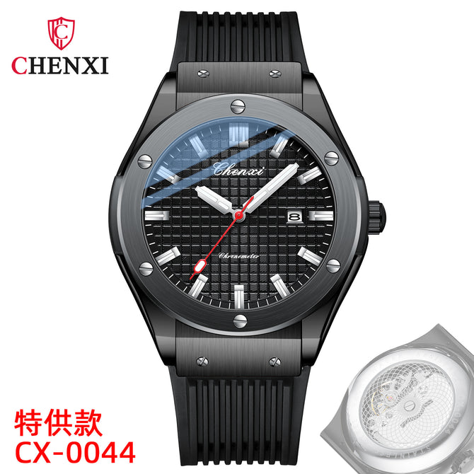 Chenxi Transparent base Calendar Men's Watch Live Broadcast Best-Seller on Douyin Silicone Band Fashion Quartz Watch Men CX0044