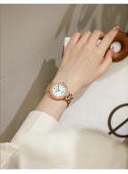 GUOU 8141 Rhinestone Women's Watches Temperament Simple Two-pin Half Women's Watch Fashion Blue Glass Rose Steel Band Watch for Women