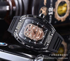 Men's watch New Diamond-Embedded Watch Skull Men's Fashion Barrel-Shaped Hollow Silicone Wrist Watch