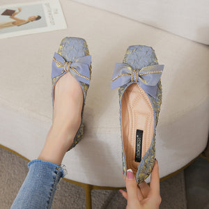 Fairy style bowknot pearl lady shoes 2022 new satin shallow mouth women flat shoes women casual shoes 555-13