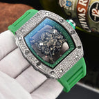 Watch for men Richard Trendy Fashion Hollowed-out Quartz Watch Diamond Silicone Electroplated Barrel-Shaped Men's and Women's Watch 9924