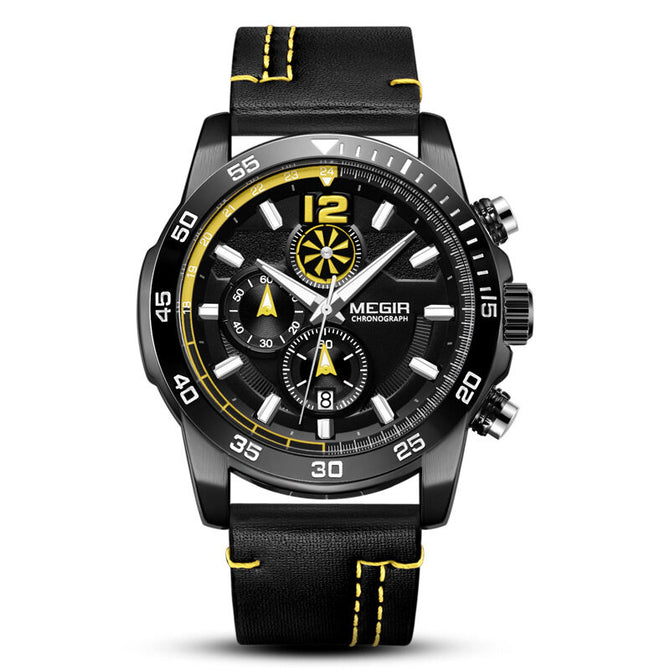 Megir Men's Watch Fashion Chronograph Waterproof Genuine Leather Sports Quartz Men's Watch G2131g
