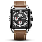 Megir watch men's retro fashion square multi-functional calendar Leather Men's quartz men's casual watch 2061