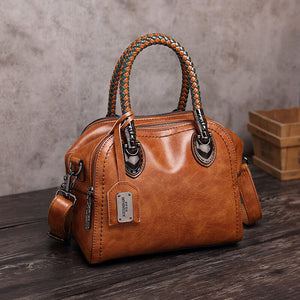 2021 new women's bag oil wax leather hit color portable single-shoulder messenger retro fashion hinged children's bag 231