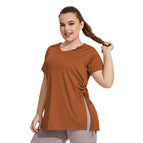 Plus size women T-shirt Slim Fit Thin Fitness Clothes Women's Hooded Short-Sleeved Sports T-shirt Quick-Drying Large Size Long Thigh-Length Yoga running sports Top YY158