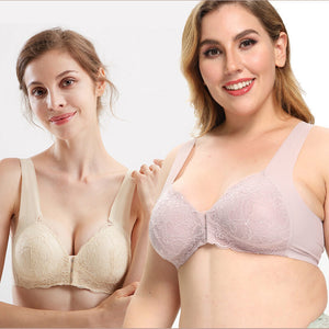 Large size underwear no steel ring bra front buckle seamless vest lace beautiful back large size underwear nursing bra W118