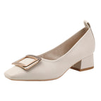 Korean version metal buckle loafers women's medium heel shoes new thick heels summer casual shallow mouth women's shoes 772-7