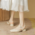 Sandals women's summer 2022 new square toe gentle all-match thick heel sandals women's small fragrance sandals women 17834-3