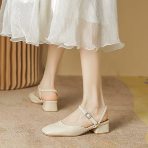 Sandals women's summer 2022 new square toe gentle all-match thick heel sandals women's small fragrance sandals women 17834-3