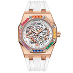 ONOLA Men's watch New Rainbow Diamond Automatic Mechanical Watch Men's Silicone Band Waterproof Watch ON3834D
