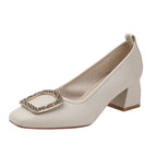 Square toe shoes women's 2022 new metal shoes casual soft shallow mouth women's thick heel Korean version 616-2