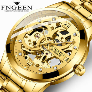 Fngeen Mechanical Watch Men's Black King Kong Men's Watch Waterproof Korean Business Gift Tourbillon Hollow Watch 6018