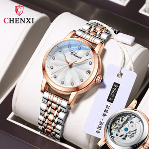 Chenxi Ladies Watch Trend Fashion Automatic Mechanical Watch Diamond Waterproof Luminous Calendar Women Watch CX-8833