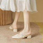 Slippers women's 2022 summer new square head pleated half slippers women's thick heels outside wear sandals and slippers women 17834-2