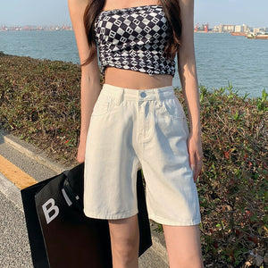 JEANS high-waist candy-colored denim five-point pants women's 2022 Korean version of high-waisted thin fresh casual pants 0567