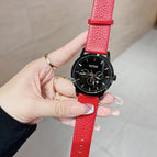 TT new Korean version of the trend fashion watch female temperament ins large dial round leather strap calendar women's 77013 watch