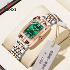 Chenxi New Square Ladies Watch Quartz Calendar Solid Steel Band Waterproof Belt Diamond Fashion Women's Watch CX-315