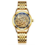 LAOGESHI dragon and phoenix steel strap couple watch mechanical hollow luminous waterproof watch automatic mechanical watch