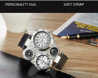 Oulm watch for men Double Time Zone Men's leather Watch Large Dial Compass Quartz watch HP9415