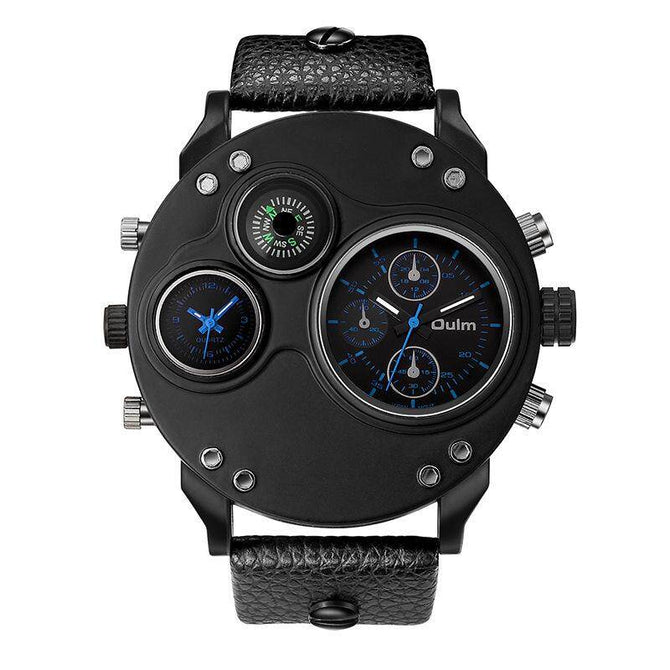 Oulm quartz compass men's watch watch dual time zone men's watch large dial waterproof special design HP3741