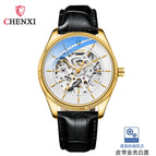 CHENXI new automatic mechanical watch men's waterproof simple business mechanical watch breathable leather strap watch CX-8803 leather