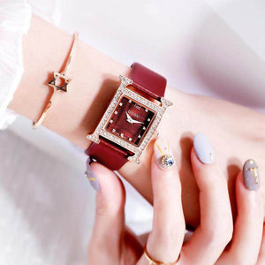 GUOU New Luxury Extravagant Diamond Ladies Square Watch Trend Fashion Watch Tide Leather Strap Watch