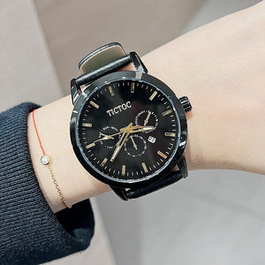 TT new Korean version of the trend fashion watch female temperament ins large dial round leather strap calendar women's 77013 watch