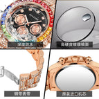 Pintime Crystals Watch Full Diamond Rhinestone men and women Calendar Three-Eye Multi-Function Watch Diamond PT2742