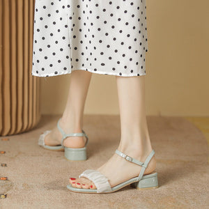 Sandals women's summer fairy style thick heel sandals single shoes folded one word buckle sandals women1688-1