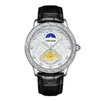 KIMSDUN retro engraved moon phase high-end imitation mechanical watch men's waterproof quartz watch K-2191B