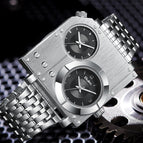Oulm watch for men Square Personality Casual Large Dial Men's Watch Double Time Zone Steel Band Quartz Watch HP5024