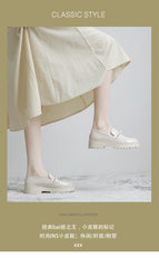 2022 new Korean version of all-match pearl small leather shoes women's slip-on loafers women's round toe thick sole shoes women 811-2