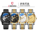 CHENXI Men's Mechanical Watch Waterproof Sun Moon Star Automatic Skeleton Watch Men's Mechanical Watch CX-8801