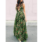 Fashion Style Summer Bohemian Style Floral Long Maxi Spaghetti Strap Empire Dress Beach Dress Sundress