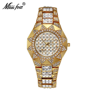 Missfox full diamond alloy waterproof diamond high-end square diamond quartz women's watch v009