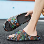 Man's Sandals Selipar Lelaki with Beer Cap Graffiti Slippers For Daily Slaid (40-45) Men slides
