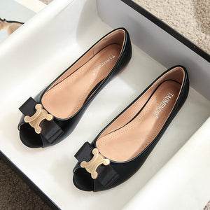 Classic fishmouth women's shoes 2022 new soft leather shallow flat shoes women's antiskid pregnant women plus size boat shoes