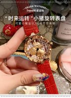 Dimini Little Golden Pig Transit Ladies Watch Leather fashion lovely Watch Waterproof Quartz women Watch 88246