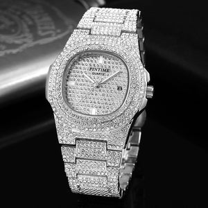 PINTIME Steel band watches Baida Diamond Star Men's and Women's wristwatch Calendar Quartz watch popular Watch for mowen