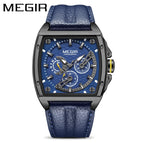 New megir men's watch fashion square waterproof luminous leather sports quartz watch 2204
