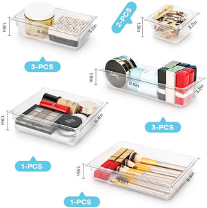 10 Pcs Drawer Organizers 5-Size Makeup Desk Drawer Organizer Plastic Bathroom Storage Bins Versatile Trays Vanity Dividers Container for Bedroom Dresser Kitchen Office