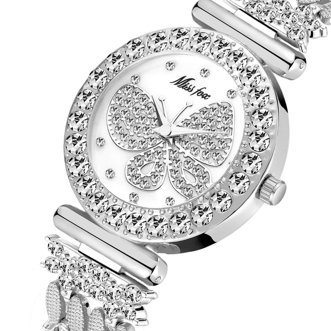 MISSFOX high-end fashion temperament diamond-studded butterfly ladies quartz watch tide 2030