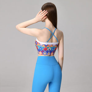 New Pants Printed Plaid Back Bra Yoga Clothes Two-Piece Sports Running Fitness Top with Chest Pad Women's Suit