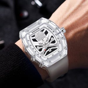 KIMSDUN New Bucket Shaped Skull Face Transparent Case Silicone Strap Fashion Quartz men's Watch K-2016B
