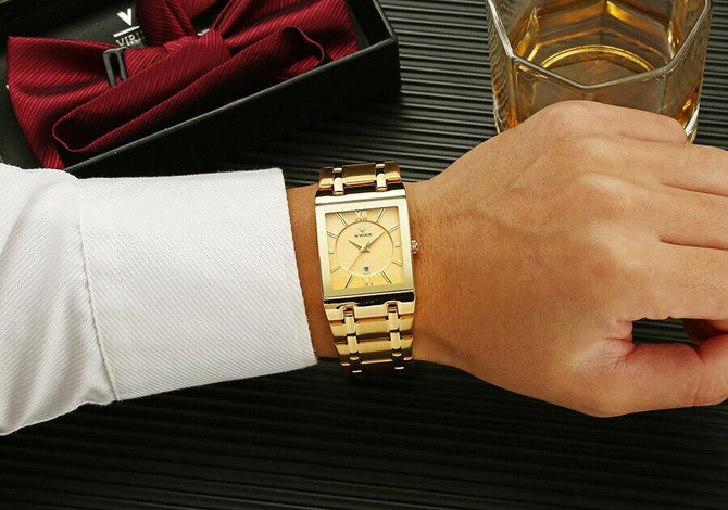 WWOOR 8858 Men's Watches Square Quartz Men Wrist Watch Stainless Steel Business Watch