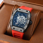 Watch for men Richard Trendy Fashion Hollowed-out Quartz Watch Diamond Silicone Electroplated Barrel-Shaped Men's and Women's Watch 9924
