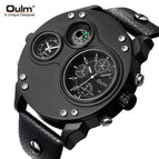 Oulm quartz compass men's watch watch dual time zone men's watch large dial waterproof special design HP3741