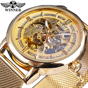 New Winner Men's Fashion Casual Hollow Mechanical Movement Automatic Mechanical men Watch SLZg79
