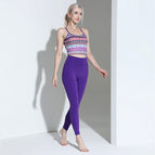 2023 Spring and Summer New Ethnic Print Yoga Suit Women's Professional Training Fitness Running Two-Piece Suit TZ-221119