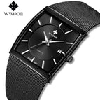 WWOOR 8831 Men's Watch New Fansion Mens Square Quartz Watch Stainless Steel Business Sports Watch